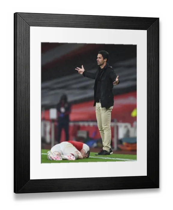 Framed Print : Mikel Arteta's Arsenal Face Off Against Leicester City in Premier League Clash