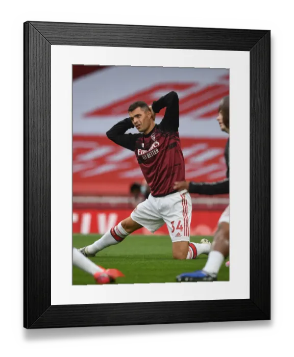 Framed Print : Arsenal's Granit Xhaka Gears Up: Arsenal FC vs Leicester City, Premier League 2019-2020