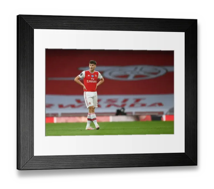 Framed Print : Arsenal's Kieran Tierney in Action: Arsenal vs. Leicester City, Premier League 2019-2020