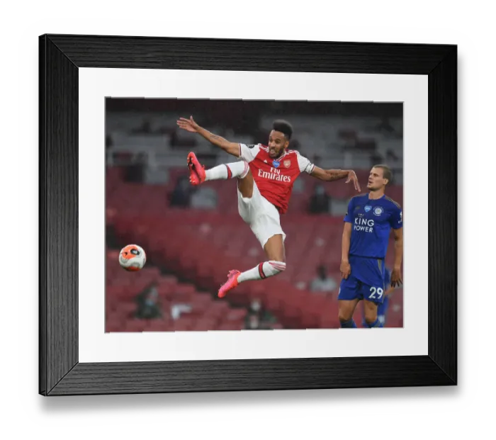 Framed Print : Arsenal vs. Leicester City: Aubameyang's Intense Showdown in the Premier League