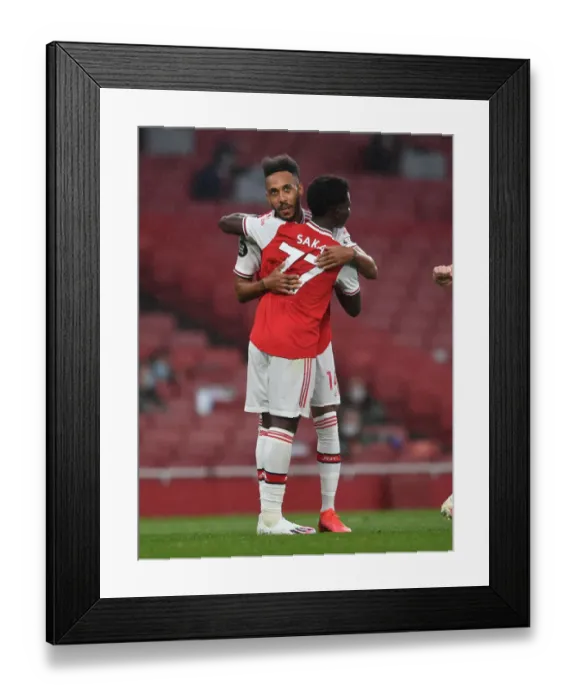 Framed Print : Arsenal: Aubameyang and Saka's Unforgettable Goal Celebration vs Leicester City (2019-20)