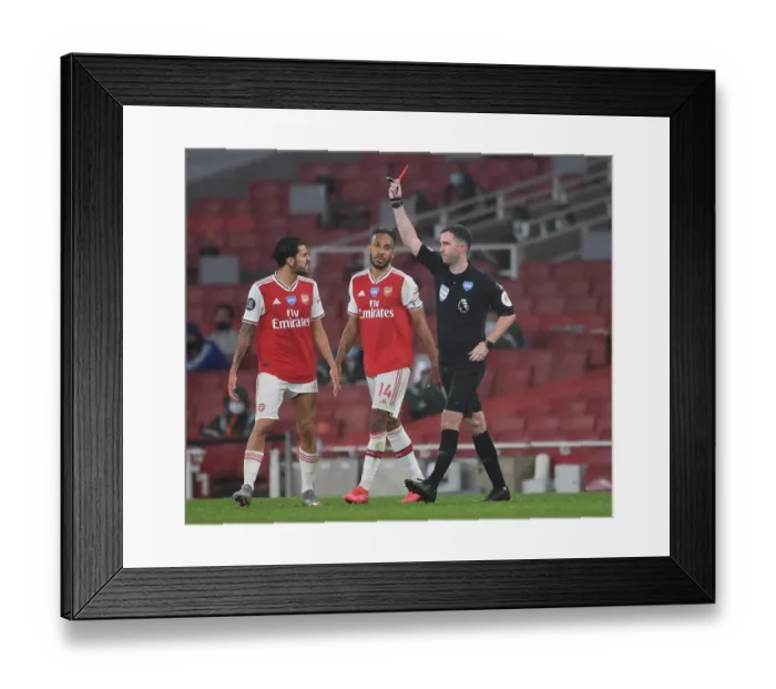 Framed Print : Arsenal vs Leicester: Intense Premier League Clash Seees Ref Chris Kavanagh Dish Out Red Cards