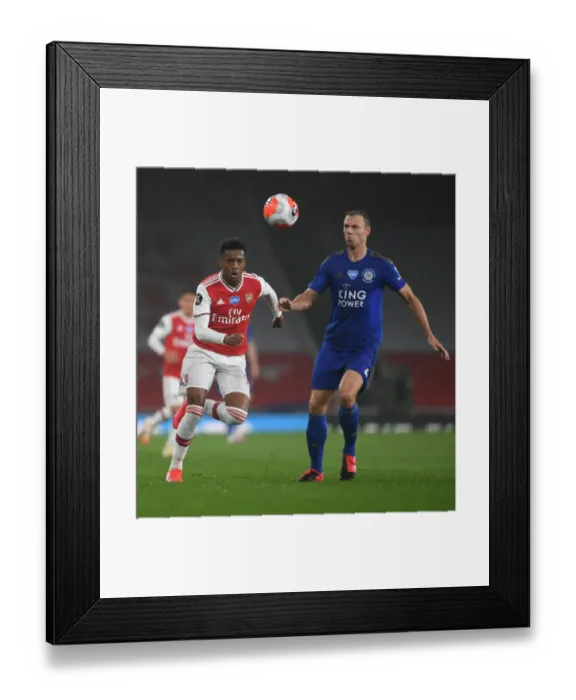 Framed Print : Arsenal vs Leicester City: Joe Willock Closes In on Jonny Evans - Premier League 2019-20