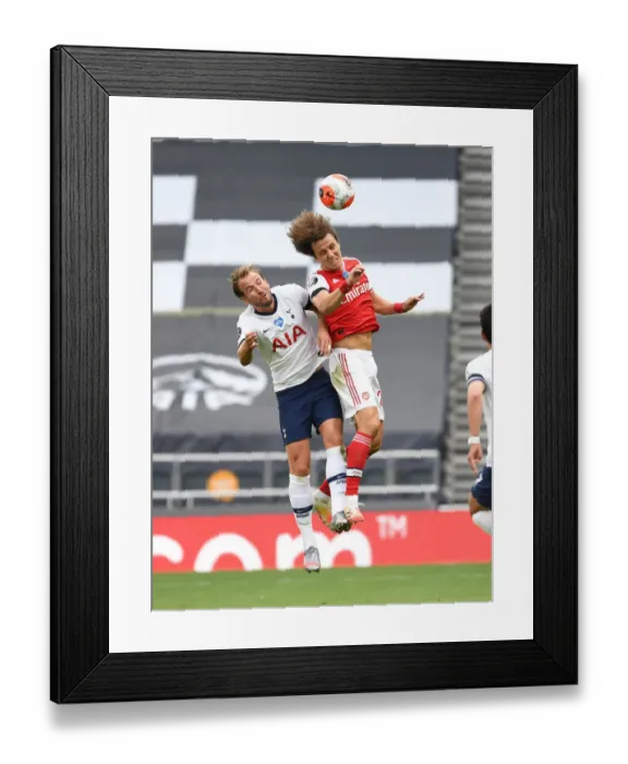 Framed Print : David Luiz Leaps Above Harry Kane: Tottenham vs. Arsenal, Premier League Clash (2019-20)