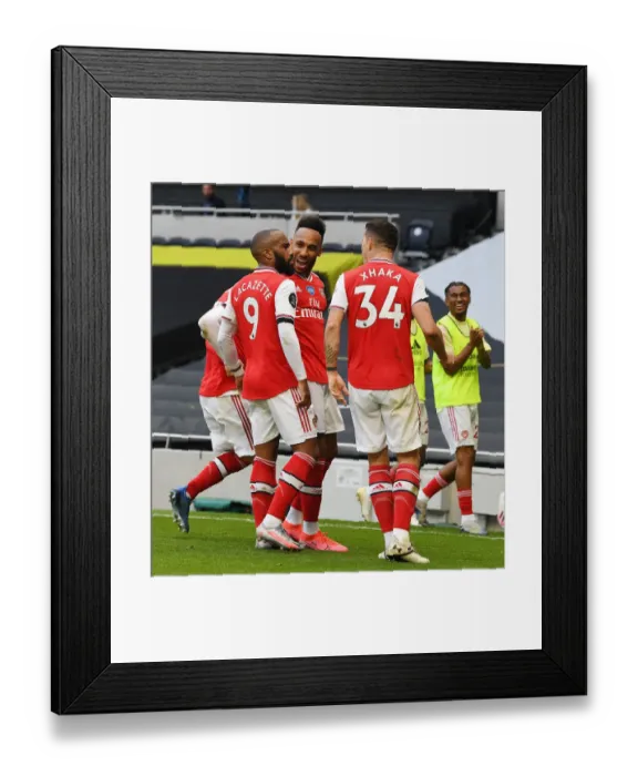 Framed Print : Triumphant Threesome: Lacazette, Aubameyang, and Xhaka's Victory Celebration (Arsenal vs. Tottenham, 2019-2020) Framed Print : Triumphant Threesome: Lacazette, Aubameyang, and Xhaka's Victory Celebration (Arsenal vs. Tottenham, 2019-2020)