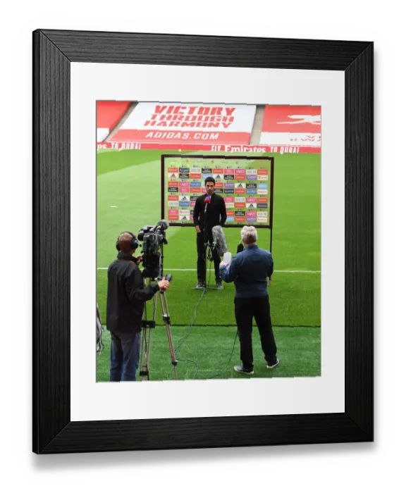 Framed Print : Arsenal's Mikel Arteta: Empty Emirates Stadium Interview (Arsenal v Liverpool, 2019-2020) Amid Coronavirus Pandemic Framed Print : Arsenal's Mikel Arteta: Empty Emirates Stadium Interview (Arsenal v Liverpool, 2019-2020) Amid Coronavirus Pandemic