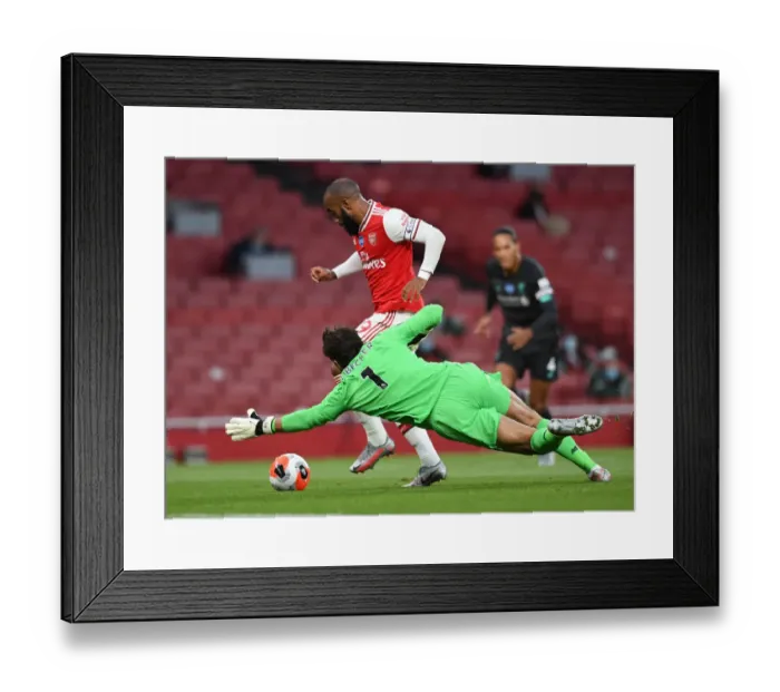 Framed Print : Alexandre Lacazette Scores First Goal for Arsenal Against Liverpool in Empty Emirates Stadium, Premier League 2019-2020 Framed Print : Alexandre Lacazette Scores First Goal for Arsenal Against Liverpool in Empty Emirates Stadium, Premier League 2019-2020