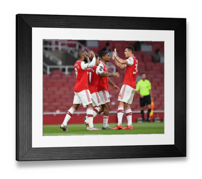 Framed Print : Alexandre Lacazette Scores First Goal in Empty Arsenal Stadium: Arsenal vs. Liverpool (2019-2020) Framed Print : Alexandre Lacazette Scores First Goal in Empty Arsenal Stadium: Arsenal vs. Liverpool (2019-2020)