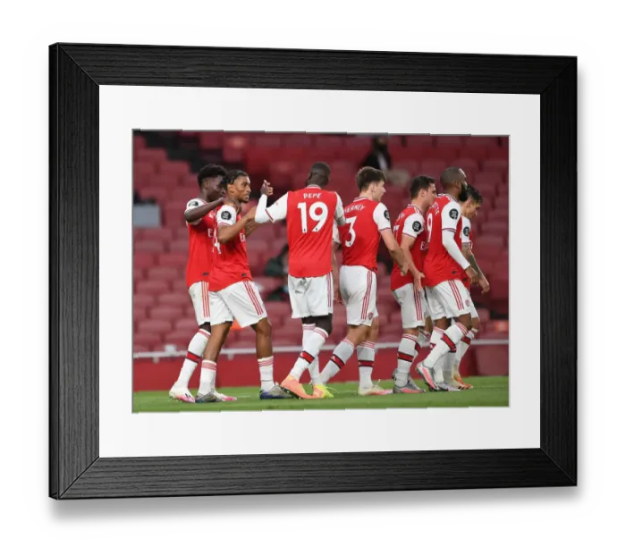 Framed Print : Arsenal's Nelson and Pepe Celebrate Goals in Empty Emirates Stadium: Arsenal vs. Liverpool, Premier League 2019-2020 Framed Print : Arsenal's Nelson and Pepe Celebrate Goals in Empty Emirates Stadium: Arsenal vs. Liverpool, Premier League 2019-2020