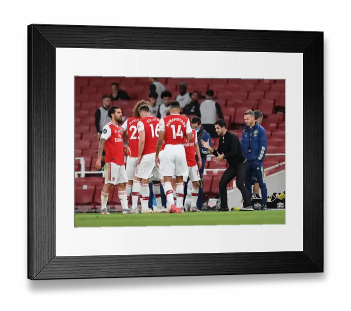 Framed Print : Arsenal FC vs Liverpool FC: Mikel Arteta Coaches from the Touchline during Empty Emirates Stadium (2019-20)