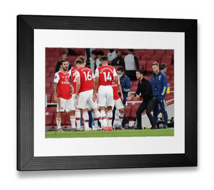 Framed Print : Arsenal's Mikel Arteta Coaches Team During Empty Emirates Stadium Match Against Liverpool (Arsenal v Liverpool 2019-20)
