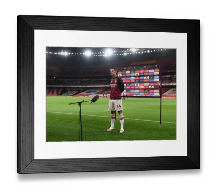 Framed Print : Arsenal's Xhaka Speaks Out: Empty Emirates Stadium, Arsenal v Liverpool, Premier League 2019-2020