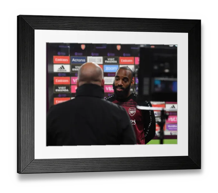 Framed Print : Arsenal's Lacazette Post-Match Interview: Empty Emirates Stadium, Arsenal v Liverpool (2019-20)