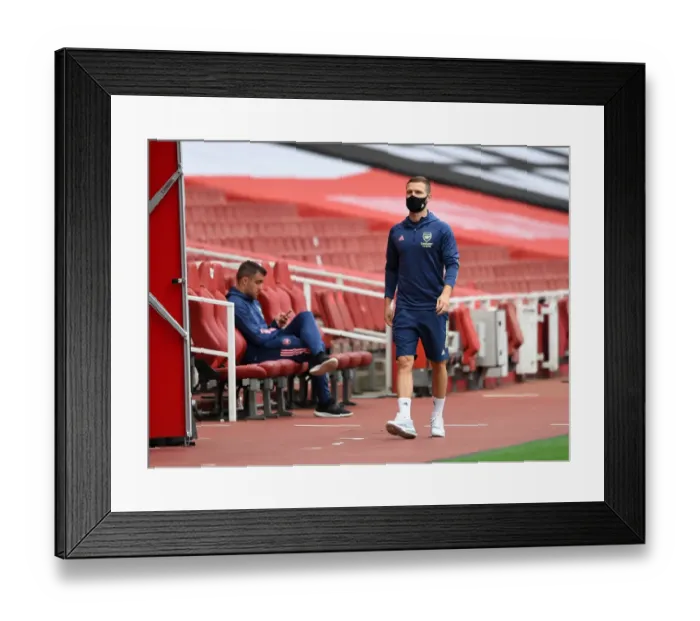 Framed Print : Arsenal's Mustafi Prepares for Empty Arsenal FC vs. Liverpool FC Clash (2019-20) Framed Print : Arsenal's Mustafi Prepares for Empty Arsenal FC vs. Liverpool FC Clash (2019-20)
