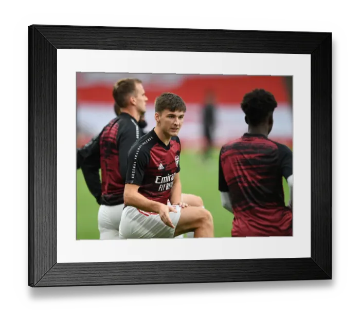 Framed Print : Arsenal's Kieran Tierney Gears Up for Empty Emirates: Arsenal vs. Liverpool, Premier League 2019-20