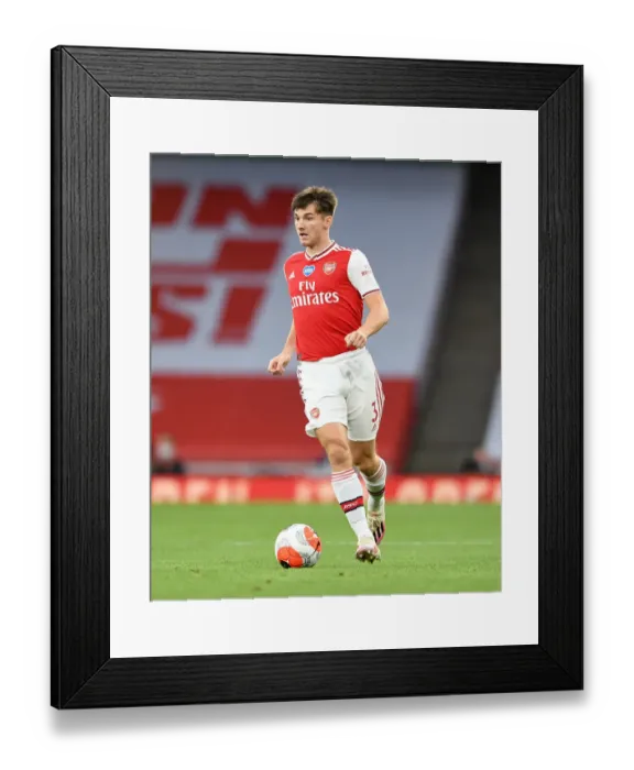 Framed Print : Arsenal's Kieran Tierney at Empty Emirates: Arsenal vs Liverpool, Premier League 2019-2020