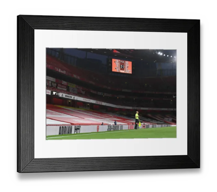 Framed Print : Arsenal vs. Liverpool: Empty Emirates Stadium Honors Lost Fans to COVID-19 Framed Print : Arsenal vs. Liverpool: Empty Emirates Stadium Honors Lost Fans to COVID-19