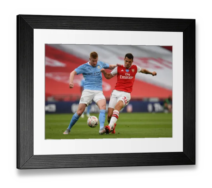 Framed Print : Xhaka vs De Bruyne: A Football Rivalry Ignites at the FA Cup Semi-Final - Arsenal vs Manchester City Framed Print : Xhaka vs De Bruyne: A Football Rivalry Ignites at the FA Cup Semi-Final - Arsenal vs Manchester City