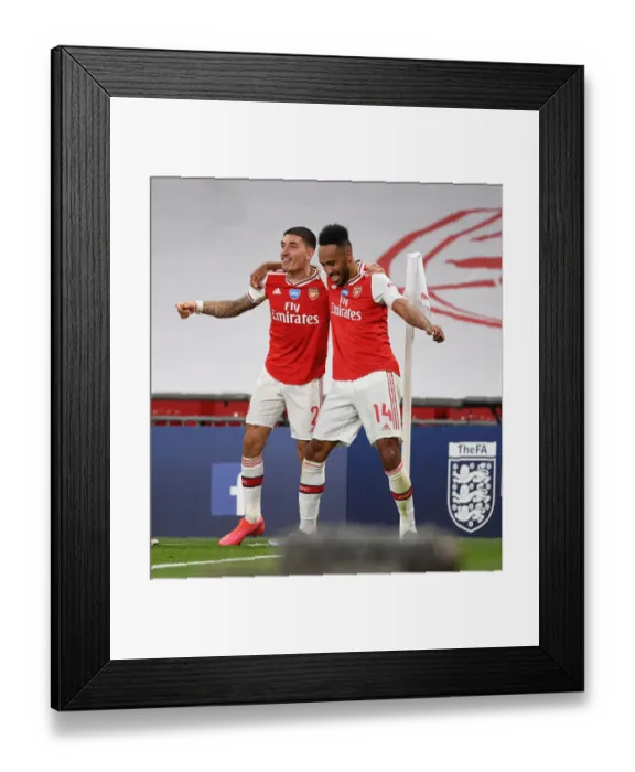 Framed Print : Arsenal's Aubameyang and Bellerin Celebrate FA Cup Semi-Final Goal Against Manchester City Framed Print : Arsenal's Aubameyang and Bellerin Celebrate FA Cup Semi-Final Goal Against Manchester City