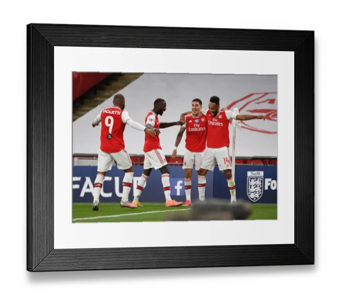 Framed Print : Arsenal Celebrate Aubameyang's Goal: FA Cup Semi-Final vs Manchester City (2019-20) Framed Print : Arsenal Celebrate Aubameyang's Goal: FA Cup Semi-Final vs Manchester City (2019-20)