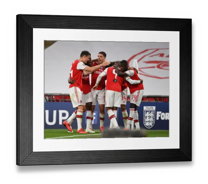 Framed Print : Arsenal Celebrate Aubameyang's FA Cup Semi-Final Goal Against Manchester City (2019-20) Framed Print : Arsenal Celebrate Aubameyang's FA Cup Semi-Final Goal Against Manchester City (2019-20)