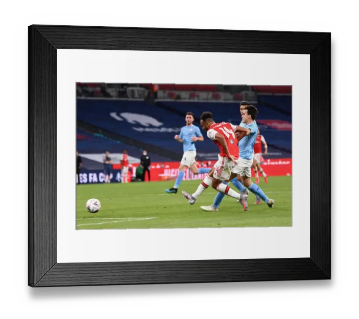 Framed Print : Aubameyang Scores the Decisive Goal: Arsenal Triumphs over Manchester City in FA Cup Semi-Final