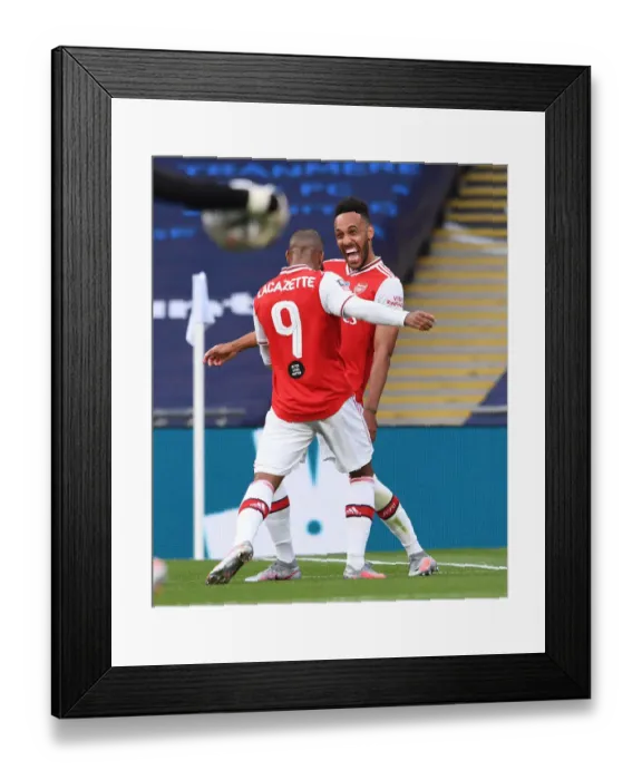 Framed Print : Arsenal's Aubameyang and Lacazette Celebrate Goal in FA Cup Semi-Final Victory over Manchester City