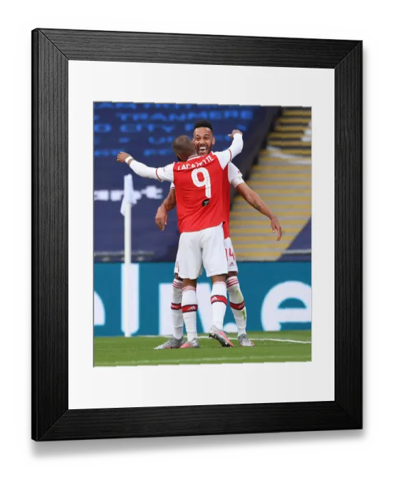 Framed Print : Arsenal's Aubameyang and Lacazette Celebrate Goal in FA Cup Semi-Final Victory over Manchester City