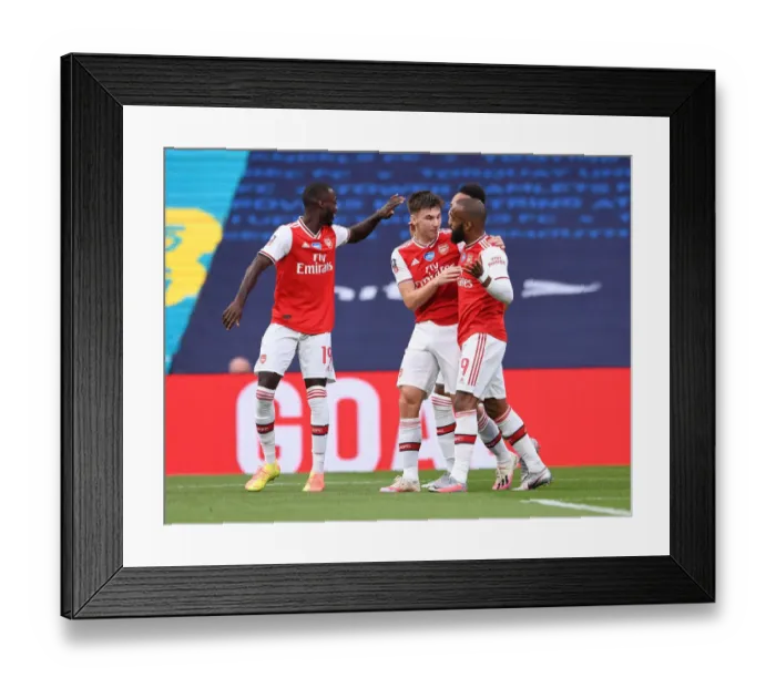 Framed Print : Arsenal Celebrate First Goal Against Manchester City in FA Cup Semi-Final Framed Print : Arsenal Celebrate First Goal Against Manchester City in FA Cup Semi-Final
