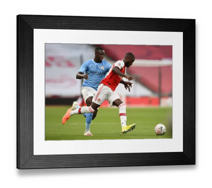 Framed Print : Pepe vs Mendy: FA Cup Semi-Final Battle at Wembley - Arsenal vs Manchester City