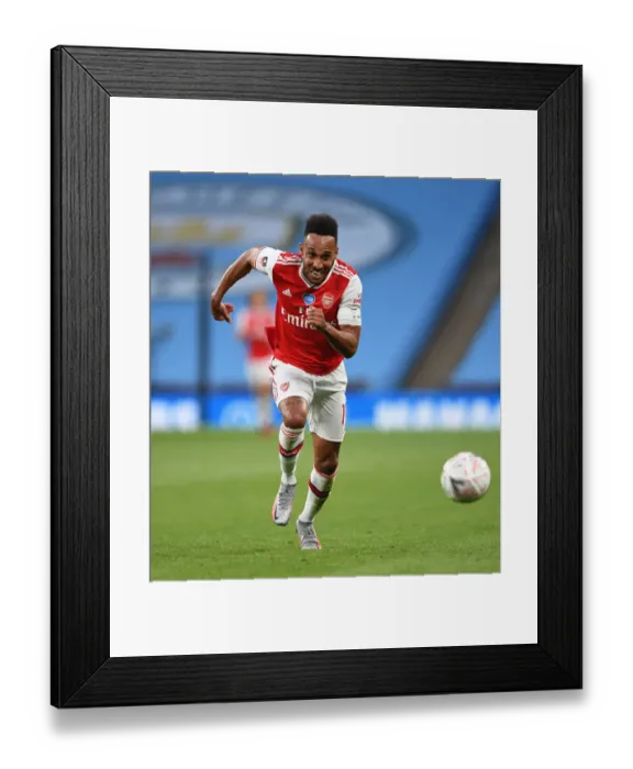 Framed Print : Arsenal's Aubameyang Takes on Manchester City in FA Cup Semi-Final Showdown Framed Print : Arsenal's Aubameyang Takes on Manchester City in FA Cup Semi-Final Showdown