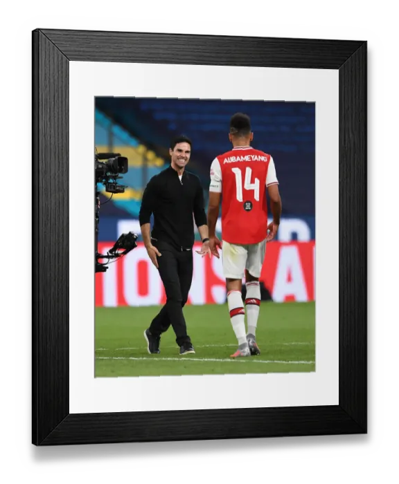 Framed Print : Arsenal's Mikel Arteta and Pierre-Emerick Aubameyang Celebrate FA Cup Semi-Final Victory over Manchester City Framed Print : Arsenal's Mikel Arteta and Pierre-Emerick Aubameyang Celebrate FA Cup Semi-Final Victory over Manchester City