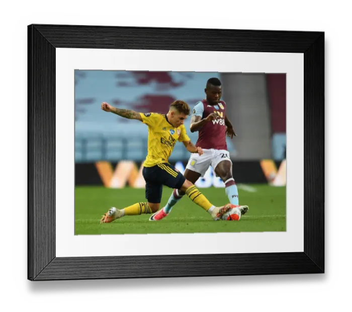 Framed Print : Torreira vs. Samatta: Intense Clash in Aston Villa vs. Arsenal Premier League Showdown