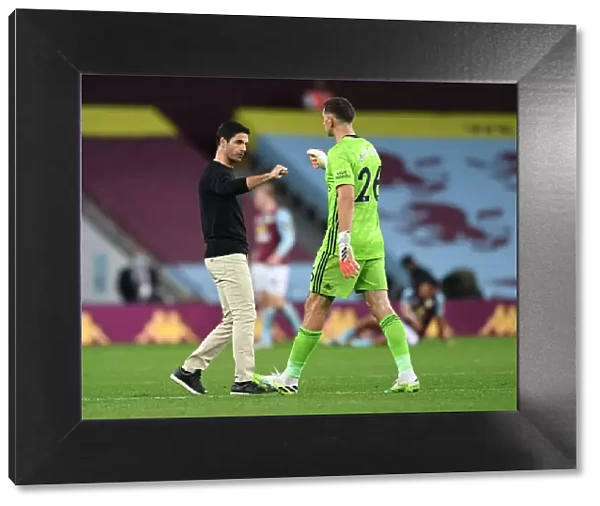 Mikel Arteta Celebrates with Emi Martinez: Aston Villa vs. Arsenal, Premier League 2019-2020