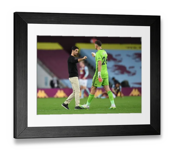 Framed Print : Mikel Arteta Celebrates with Emi Martinez: Aston Villa vs. Arsenal, Premier League 2019-2020