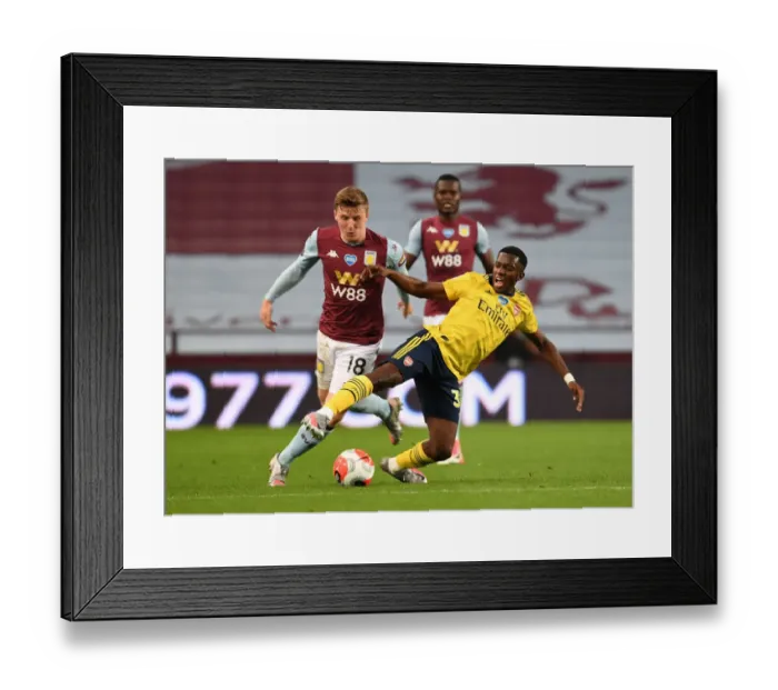 Framed Print : Clash at Villa Park: Nketiah vs. Targett in Premier League Showdown (Aston Villa vs. Arsenal, 2019-20)