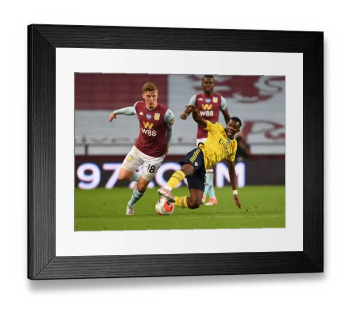 Framed Print : Nketiah vs. Targett: A Premier League Battle at Villa Park - Arsenal vs. Aston Villa (2019-20)