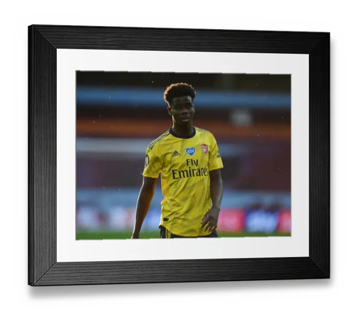 Framed Print : Bukayo Saka in Action: Aston Villa vs. Arsenal, Premier League 2019-2020 Framed Print : Bukayo Saka in Action: Aston Villa vs. Arsenal, Premier League 2019-2020
