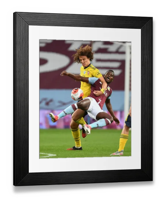 Framed Print : David Luiz vs. Mbwana Samatta: Intense Clash in Aston Villa vs. Arsenal FC Premier League Match Framed Print : David Luiz vs. Mbwana Samatta: Intense Clash in Aston Villa vs. Arsenal FC Premier League Match