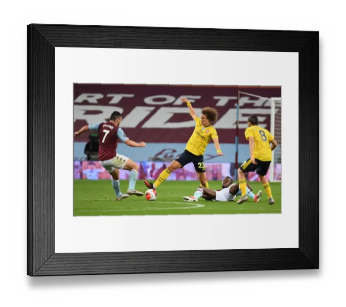 Framed Print : David Luiz vs John McGinn: Intense Battle in Aston Villa vs Arsenal FC Premier League Clash