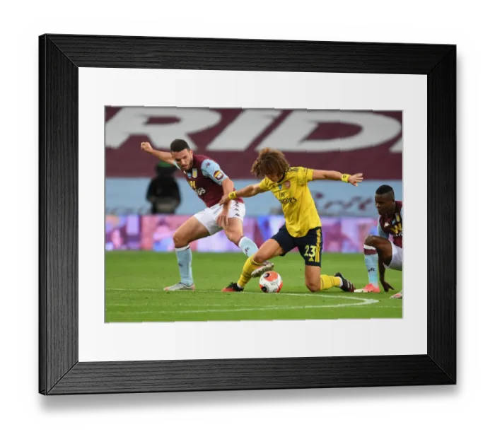 Framed Print : David Luiz vs. John McGinn: Intense Clash Between Aston Villa and Arsenal in Premier League