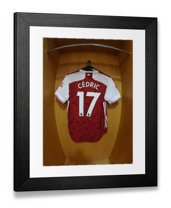 Framed Print : Arsenal FC: Pre-Match Rituals - Arsenal Shirt in Emirates Stadium Changing Room (Arsenal v Watford, 2019-20)