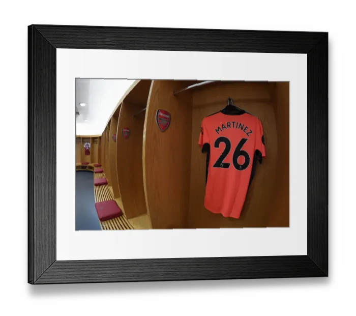Framed Print : Arsenal FC: Emiliano Martinez's Hanging Jersey in Emirates Stadium Changing Room (Arsenal v Watford, 2019-20) Framed Print : Arsenal FC: Emiliano Martinez's Hanging Jersey in Emirates Stadium Changing Room (Arsenal v Watford, 2019-20)