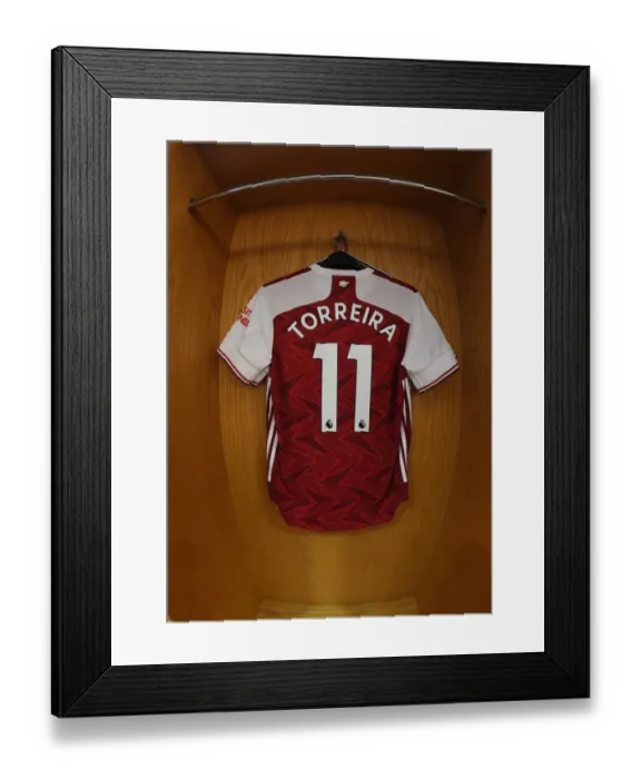 Framed Print : Arsenal FC: Lucas Torreira's Jersey Hangs in Emirates Stadium Changing Room Ahead of Arsenal v Watford Match (2019-20) Framed Print : Arsenal FC: Lucas Torreira's Jersey Hangs in Emirates Stadium Changing Room Ahead of Arsenal v Watford Match (2019-20)