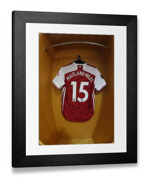Framed Print : Arsenal FC: Ainsley Maitland-Niles Jersey in Emirates Stadium Changing Room (Arsenal v Watford, 2019-20)