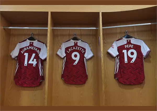 Arsenal's Strikers: Aubameyang, Lacazette, Pepe - Arsenal FC Home Changing Room Before Arsenal v Watford (2019-20)