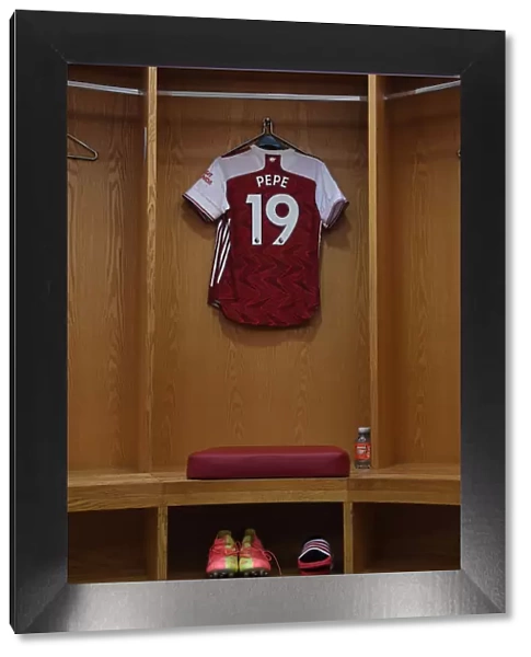 Arsenal FC: Nicolas Pepe's Home Jersey in the Changing Room Before Arsenal v Watford (2019-20)