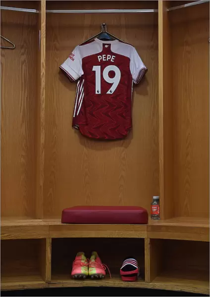 Arsenal FC: Nicolas Pepe's Home Jersey in the Changing Room Before Arsenal v Watford (2019-20)