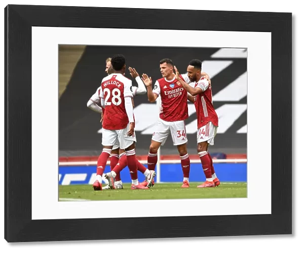 Arsenal's Aubameyang, Willock, and Xhaka Celebrate Goals Against Watford (2019-20)