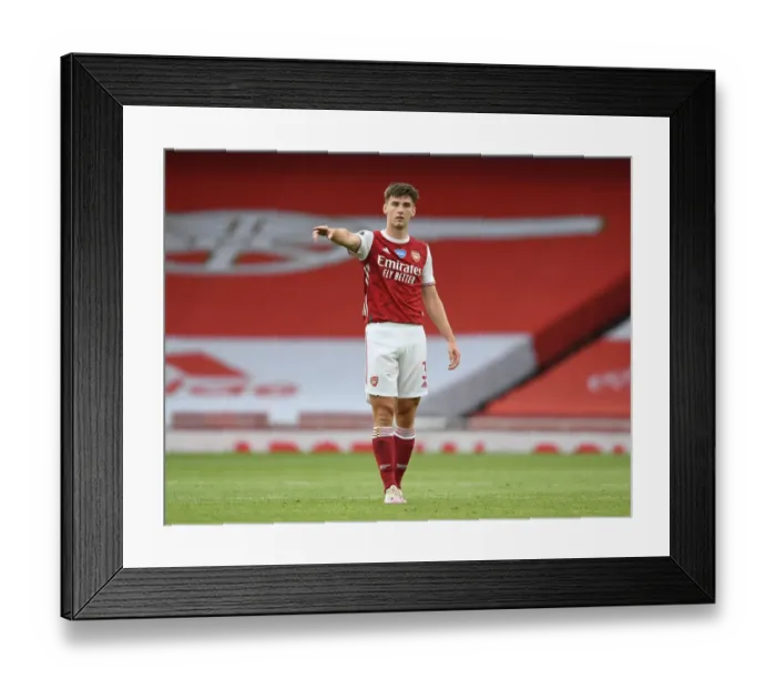Framed Print : Arsenal's Kieran Tierney in Action: Arsenal vs. Watford, Premier League 2019-2020